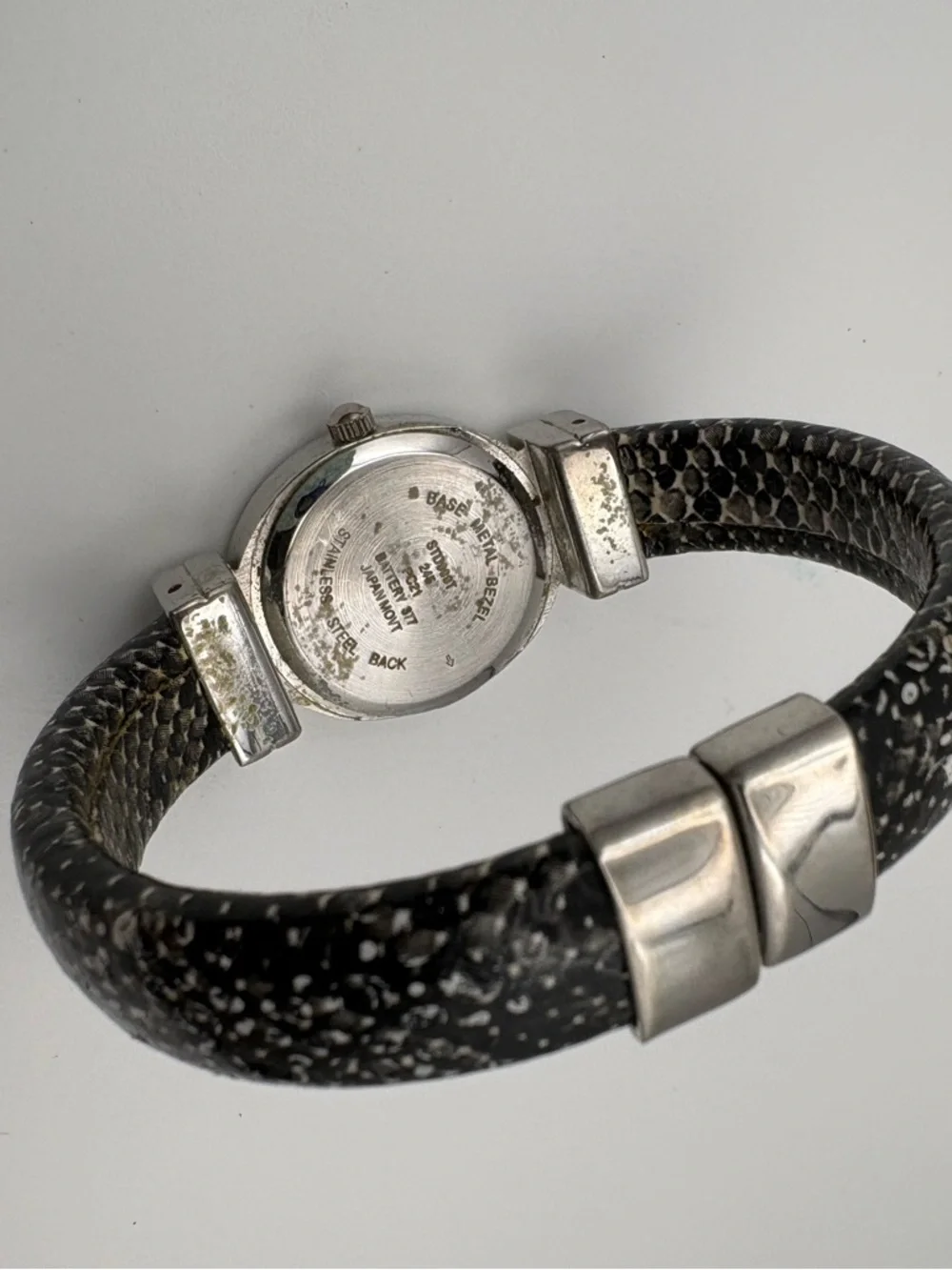 Studio Time Silver-Tone Watch with Black Faux Snake‎ Skin Bracelet